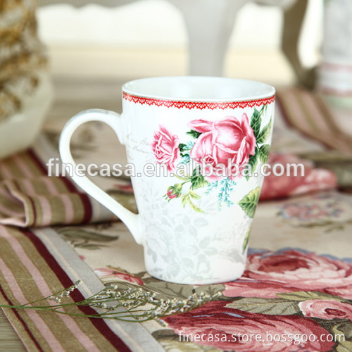 11OZ Fine New Bone China Rose Pattern Elegant Ceramic Mug                
                                    Quality Assured